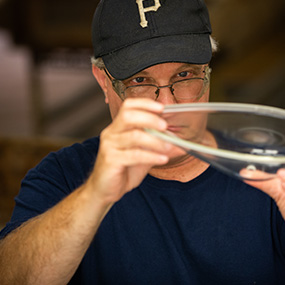 Glass product being inspected before packaging