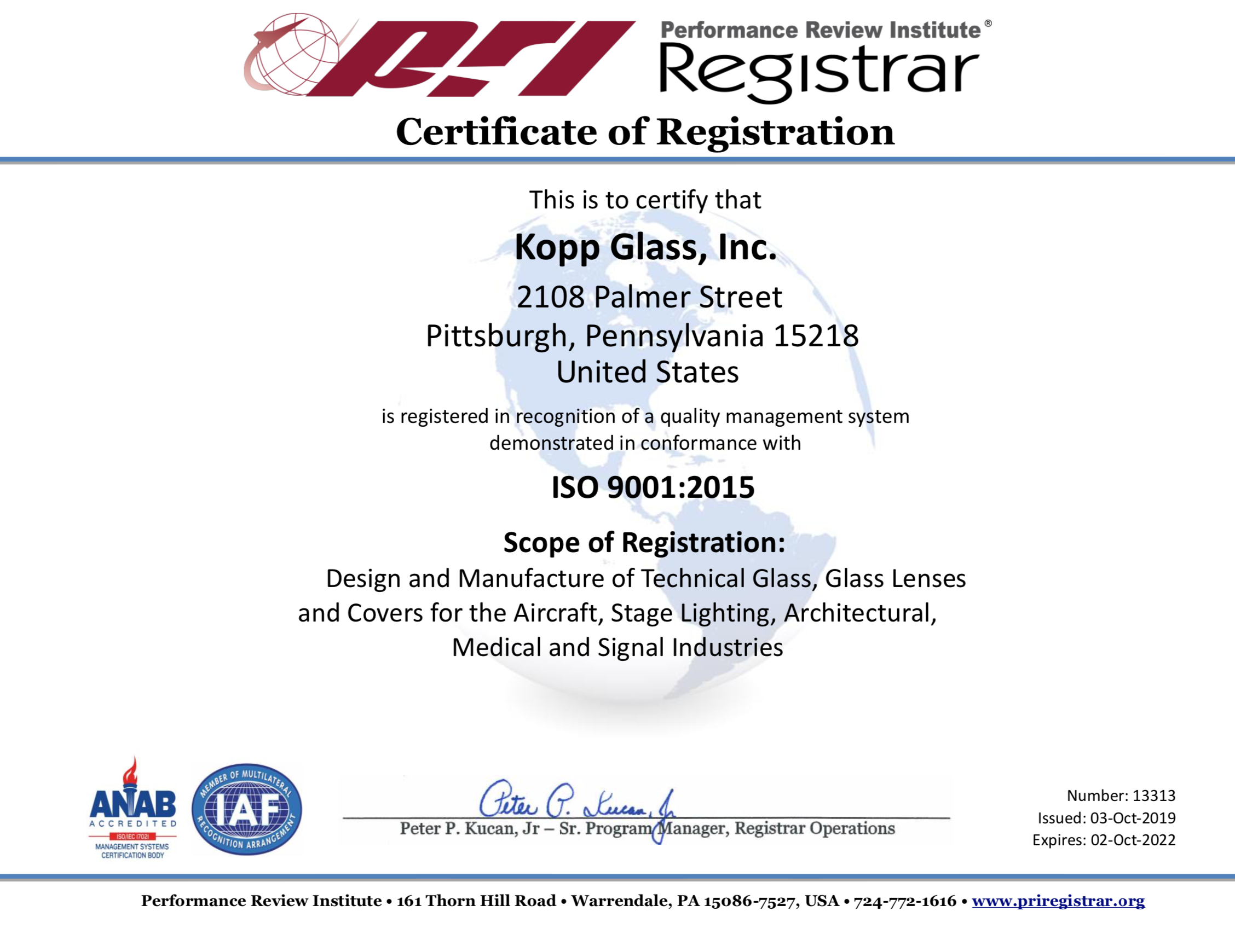 Kopp ISO 9001 2015 Certificate